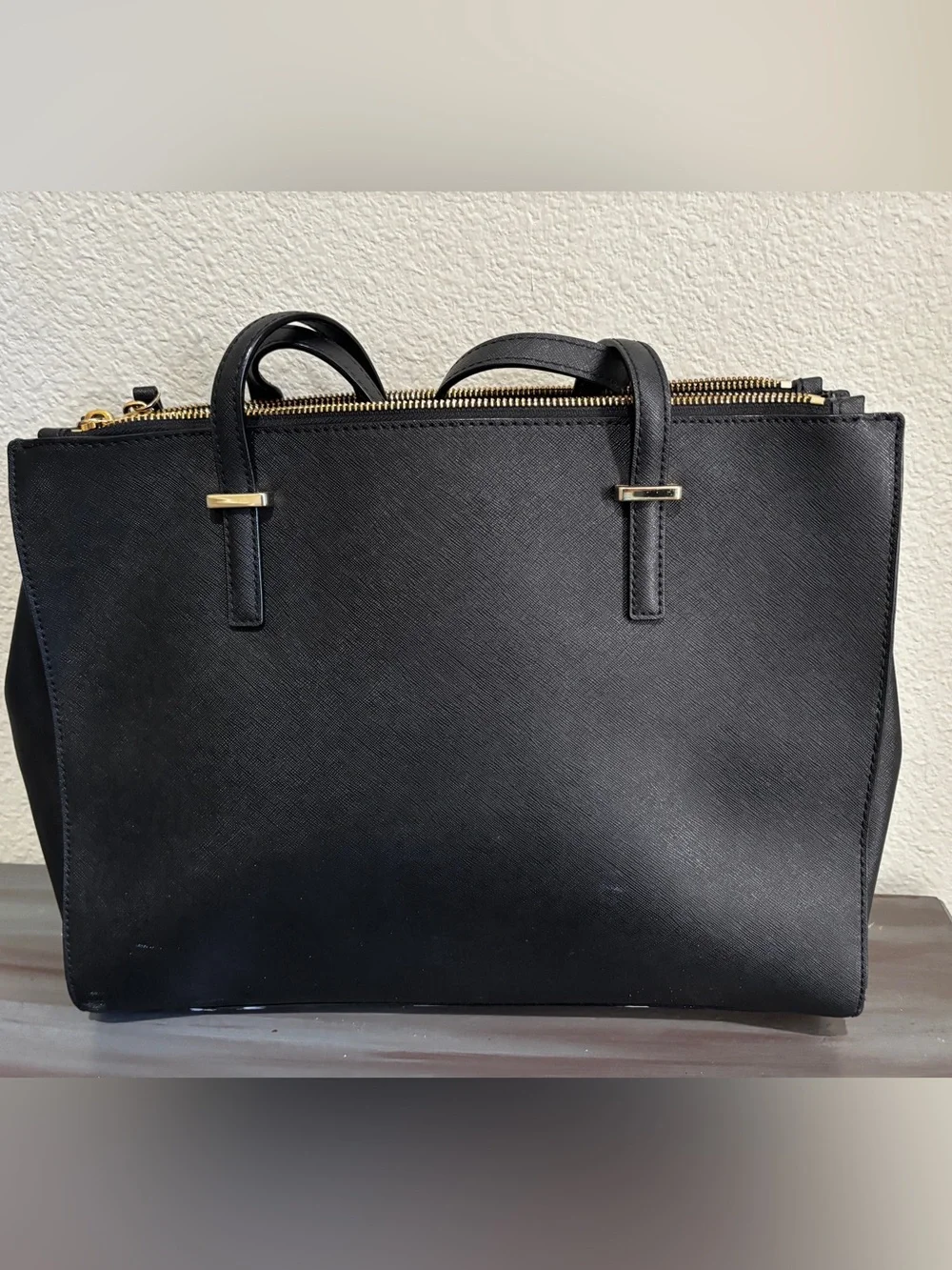 kate spade black saffiano tote with gold hardware